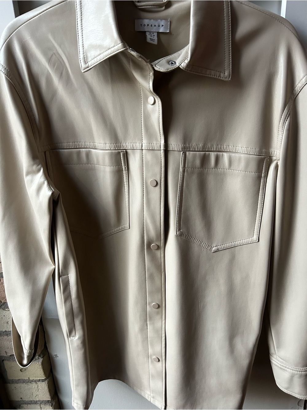 Topshop Vegan Leather Cream Shirt Jacket US 4